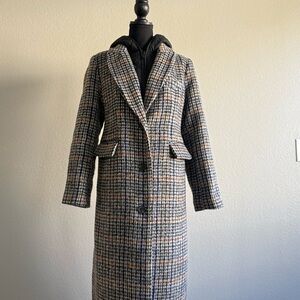 Bernardo Plaid Wool-Blend Coat w/ Removable Hooded Vest | Size S (Fits M)